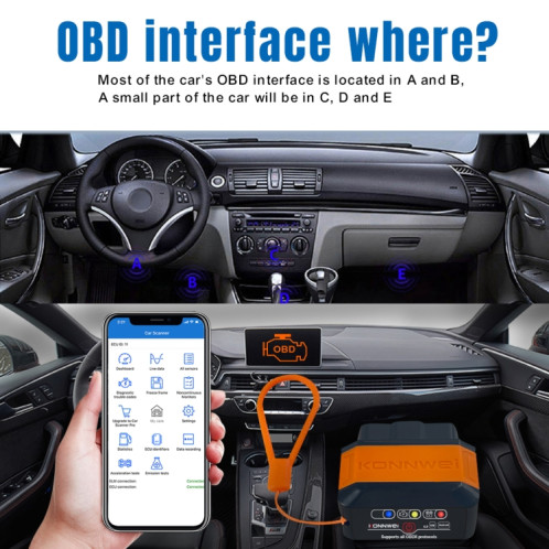 KONNWEI KW906 Bluetooth 5.0 Scanner de voiture OBD2 compatible Android et iOS (noir rouge) SK801A930-09