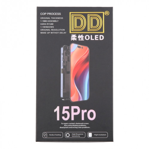 Pour iPhone 15 Pro Soft DD OLED LCD Screen avec numériseur Assemblage complet, retirer IC Besoin d'une réparation professionnelle SH25091855-014