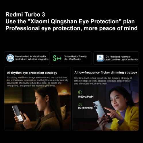 Xiaomi Redmi Turbo 3, 12 Go + 256 Go, 6,67 pouces Xiaomi HyperOS Snapdragon 8s Gen 3 Octa Core 3,0 GHz, NFC, réseau : 5G, ne prend pas en charge Google Play (noir) SX701A859-018