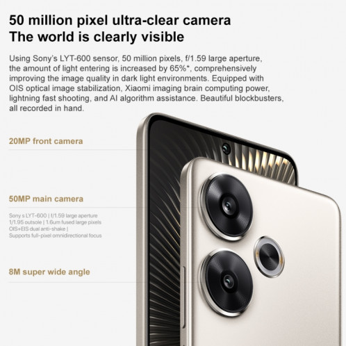 Xiaomi Redmi Turbo 3, 12 Go + 256 Go, 6,67 pouces Xiaomi HyperOS Snapdragon 8s Gen 3 Octa Core 3,0 GHz, NFC, réseau : 5G, ne prend pas en charge Google Play (noir) SX701A859-018