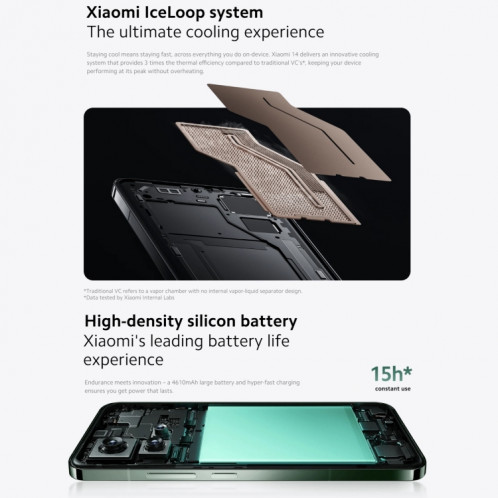  Xiaomi 14 5G Global, 12 Go + 256 Go, 6,36 pouces Xiaomi HyperOS Snapdragon 8 Gen 3 Octa Core 3,3 GHz, réseau : 5G (noir) SX401A775-025