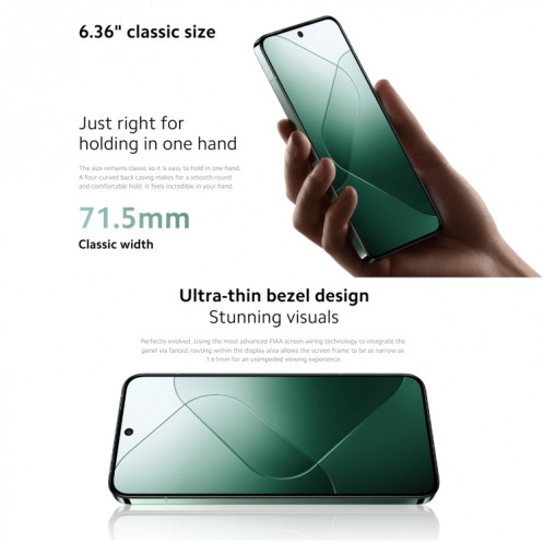  Xiaomi 14 5G Global, 12 Go + 256 Go, 6,36 pouces Xiaomi HyperOS Snapdragon 8 Gen 3 Octa Core 3,3 GHz, réseau : 5G (noir) SX401A775-025