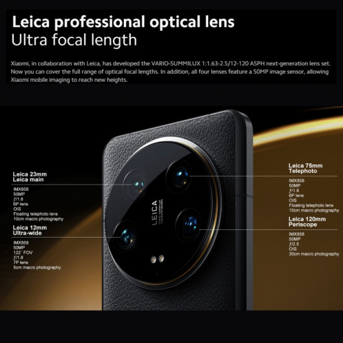  Xiaomi 14 Ultra 5G Global, 16 Go + 512 Go, 6,67 pouces MIUI 14 MediaTek Dimensity 6080 Octa Core 2,4 GHz, réseau : 5G (noir) SX701A1747-025
