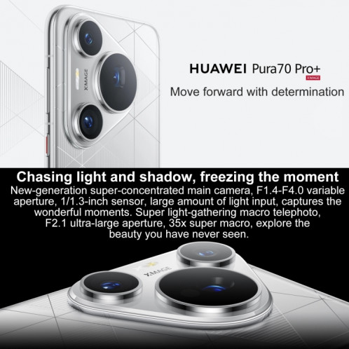 HUAWEI Pura 70 Pro+, 16 Go + 1 To, identification par empreinte digitale sur écran, 6,8 pouces HarmonyOS 4.2 Kirin 9010 Octa Core jusqu'à 2,3 GHz, NFC, OTG, non compatible avec Google Play (argent) SH002B1995-013