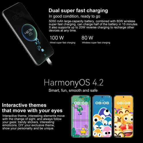 HUAWEI Pura 70 Pro+, 16 Go + 1 To, identification par empreinte digitale sur écran, 6,8 pouces HarmonyOS 4.2 Kirin 9010 Octa Core jusqu'à 2,3 GHz, NFC, OTG, non compatible avec Google Play (argent) SH002B1995-013