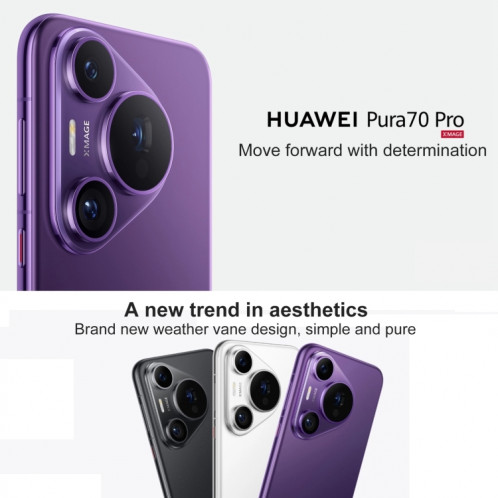 HUAWEI Pura 70 Pro, 12 Go + 256 Go, identification par empreinte digitale à l'écran, 6,8 pouces HarmonyOS 4.2 Kirin 9010 Octa Core jusqu'à 2,3 GHz, NFC, OTG, ne prend pas en charge Google Play (noir) SH903A945-013