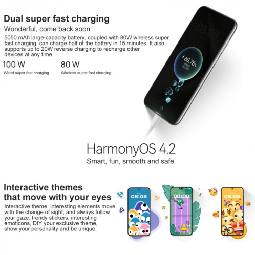 HUAWEI Pura 70 Pro, 12 Go + 256 Go, identification par empreinte digitale à l'écran, 6,8 pouces HarmonyOS 4.2 Kirin 9010 Octa Core jusqu'à 2,3 GHz, NFC, OTG, ne prend pas en charge Google Play (noir) SH903A945-013