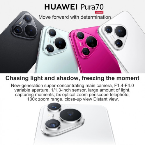 HUAWEI Pura 70, 12 Go + 512 Go, identification par empreinte digitale sur écran, 6,6 pouces HarmonyOS 4.2 Kirin 9010 Octa Core jusqu'à 2,3 GHz, NFC, OTG, ne prend pas en charge Google Play (noir) SH702A809-011
