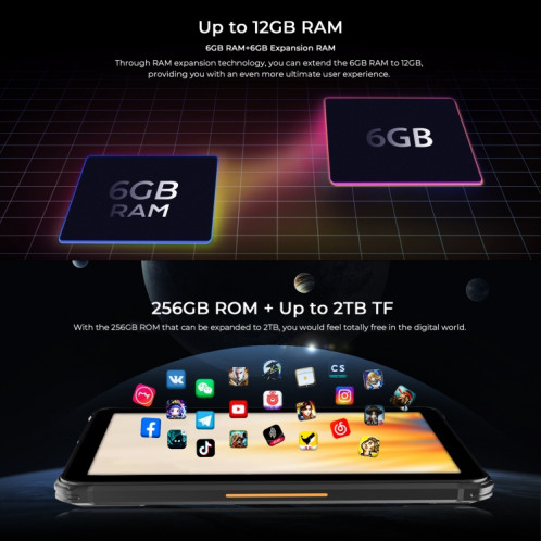  Tablette robuste HOTWAV Tab R7, 6 Go + 256 Go, 10,1 pouces Android 13 Unisoc Tiger T606 Octa Core 4G, version mondiale avec Google Play (noir orange) SH001B1607-012