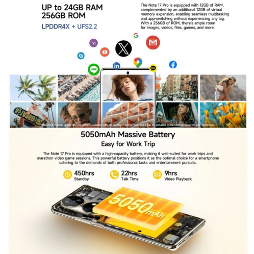  Ulefone Note 17 Pro, 12 Go + 256 Go, empreinte digitale d'écran, 6,78 pouces Android 13 MediaTek Helio G99 MTK6789 Octa Core, NFC, réseau : 4G (orange ambre) SU701B161-017