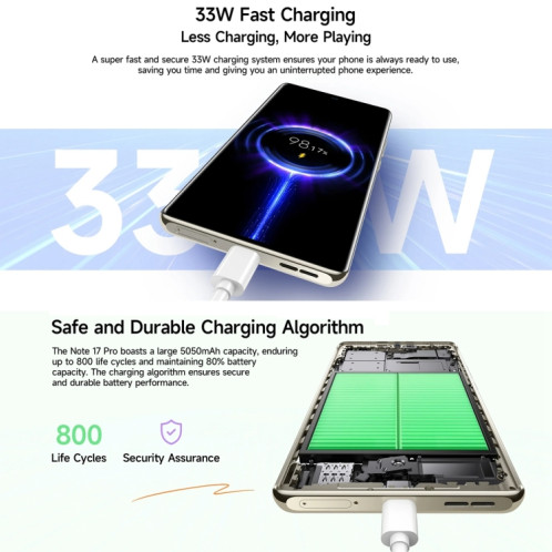  Ulefone Note 17 Pro, 12 Go + 256 Go, empreinte digitale d'écran, 6,78 pouces Android 13 MediaTek Helio G99 MTK6789 Octa Core, NFC, réseau : 4G (blanc nacré) SU701A928-017