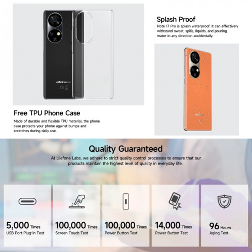  Ulefone Note 17 Pro, 12 Go + 256 Go, empreinte digitale d'écran, 6,78 pouces Android 13 MediaTek Helio G99 MTK6789 Octa Core, NFC, réseau : 4G (orange ambre) SU701B161-017