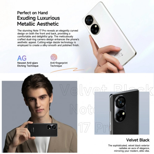  Ulefone Note 17 Pro, 12 Go + 256 Go, empreinte digitale d'écran, 6,78 pouces Android 13 MediaTek Helio G99 MTK6789 Octa Core, NFC, réseau : 4G (orange ambre) SU701B161-017