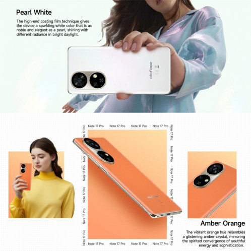  Ulefone Note 17 Pro, 12 Go + 256 Go, empreinte digitale d'écran, 6,78 pouces Android 13 MediaTek Helio G99 MTK6789 Octa Core, NFC, réseau : 4G (orange ambre) SU701B161-017