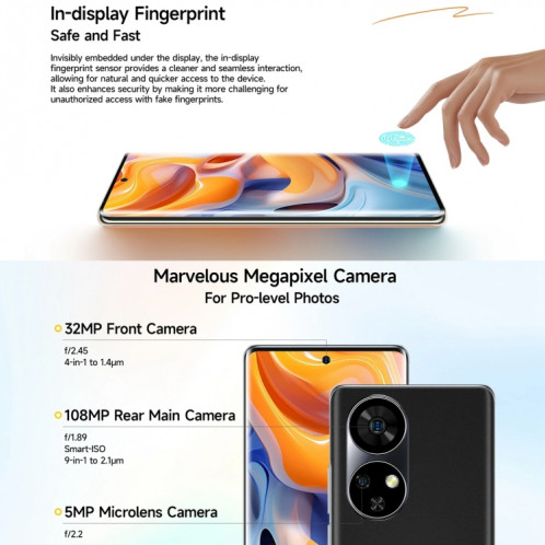  Ulefone Note 17 Pro, 12 Go + 256 Go, empreinte digitale d'écran, 6,78 pouces Android 13 MediaTek Helio G99 MTK6789 Octa Core, NFC, réseau : 4G (orange ambre) SU701B161-017