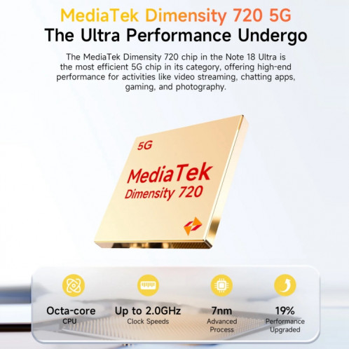  Ulefone Note 18 Ultra, 6 Go + 256 Go, empreinte digitale latérale, 6,78 pouces Android 13 MediaTek Dimensity 720 5G MT6853 Octa Core 2,0 GHz, NFC, réseau : 5G (blanc clair de lune) SU301B1210-015