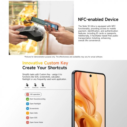  Ulefone Note 18 Ultra, 6 Go + 256 Go, empreinte digitale latérale, 6,78 pouces Android 13 MediaTek Dimensity 720 5G MT6853 Octa Core 2,0 GHz, NFC, réseau : 5G (blanc clair de lune) SU301B1210-015