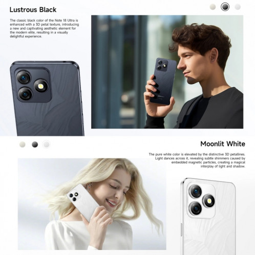  Ulefone Note 18 Ultra, 6 Go + 256 Go, empreinte digitale latérale, 6,78 pouces Android 13 MediaTek Dimensity 720 5G MT6853 Octa Core 2,0 GHz, NFC, réseau : 5G (blanc clair de lune) SU301B1210-015