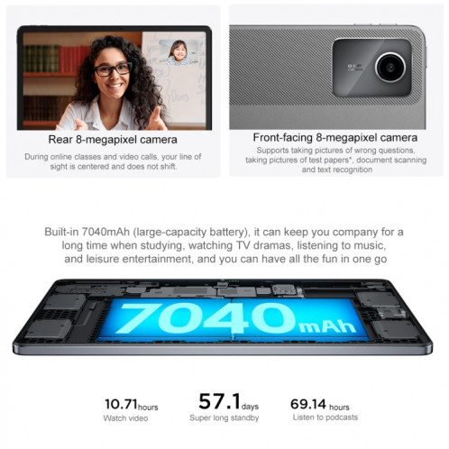 Lenovo Xiaoxin Pad 2024 Paperlike Screen Learning Version Tablette WiFi 11 pouces, 8 Go + 128 Go, Android 13, Qualcomm Snapdragon 685 Octa Core, prise en charge de l'identification faciale (gris foncé) SL201A1482-019