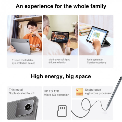 Lenovo Xiaoxin Pad 2024 Paperlike Screen Learning Version Tablette WiFi 11 pouces, 8 Go + 128 Go, Android 13, Qualcomm Snapdragon 685 Octa Core, prise en charge de l'identification faciale (gris foncé) SL201A1482-019