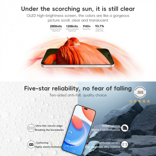 Honor Play8T Pro, 8 Go + 256 Go, 6,7 pouces MagicOS 8.0 Dimensity 6080 Octa Core jusqu'à 2,4 GHz, réseau : 5G, OTG, ne prend pas en charge Google Play (bleu) SH601C348-09