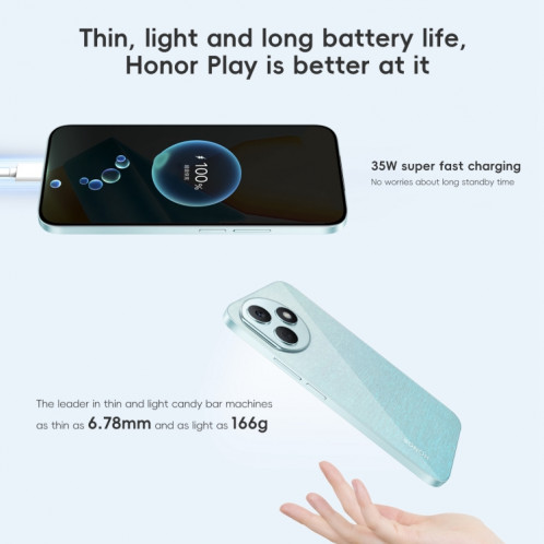 Honor Play8T Pro, 8 Go + 256 Go, 6,7 pouces MagicOS 8.0 Dimensity 6080 Octa Core jusqu'à 2,4 GHz, réseau : 5G, OTG, ne prend pas en charge Google Play (bleu) SH601C348-09