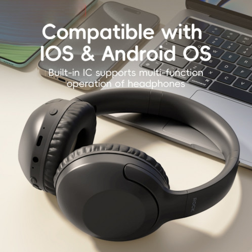 Casque Bluetooth à réduction de bruit monté sur la tête ROCK O3 (noir) SR001B1657-09