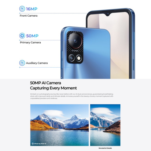  HOTWAV Note 13, 4 Go + 128 Go, identification par empreinte digitale latérale, 6,6 pouces Android 13 T606 Octa Core jusqu'à 1,6 GHz, réseau : 4G, NFC, OTG (noir) SH501A1086-014