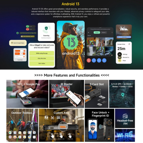  Téléphone robuste Ulefone Armor 26 Ultra version talkie-walkie, 12 Go + 512 Go, 6,78 pouces Android 13 MediaTek Dimensity 8020 Octa Core, réseau : 5G, NFC (noir) SU101A798-020