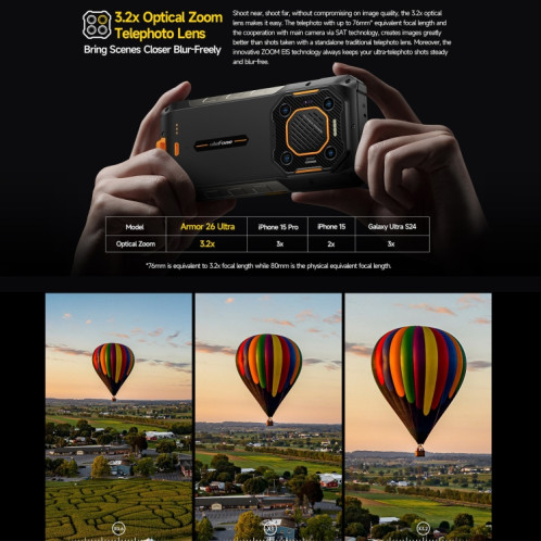  Téléphone robuste Ulefone Armor 26 Ultra version talkie-walkie, 12 Go + 512 Go, 6,78 pouces Android 13 MediaTek Dimensity 8020 Octa Core, réseau : 5G, NFC (noir) SU101A798-020