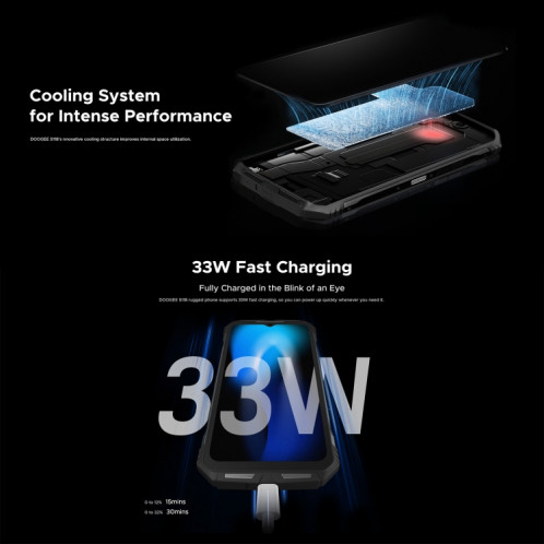  Téléphone robuste DOOGEE S118, 8 Go + 512 Go, 6,58 pouces Android 14 MediaTek Helio G99 Octa Core, réseau : 4G, OTG, NFC (noir rouge) SD801A45-022