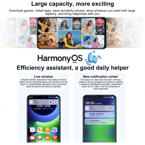 HUAWEI Enjoy 70S, 8 Go + 256 Go, identification par empreinte digitale latérale, 6,75 pouces HarmonyOS 4.2 Octa Core 2,4 GHz, réseau: 4G, ne prend pas en charge Google Play (blanc) SH902B983-012
