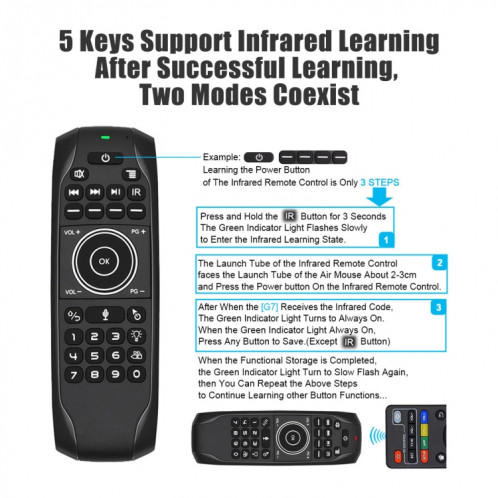 G7V Pro 2.4GHz Fly Air Mouse LED Rétroéclairage Clavier Sans Fil Télécommande avec Gyroscope pour Android TV Box / PC, Support Intelligent Voice SH65841270-012