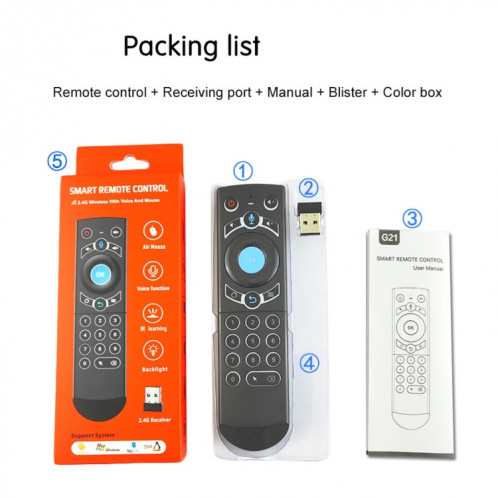 G21 2.4GHz Fly Air Mouse LED rétro-éclairage clavier sans fil télécommande avec gyroscope pour Android TV Box / PC, prise en charge de la voix intelligente SH65871062-09