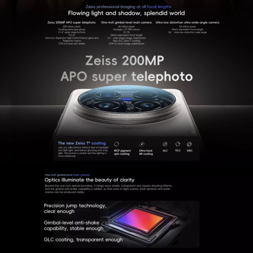 vivo X100 Ultra, 12 Go + 256 Go, identification faciale/identification par empreinte digitale, 6,78 pouces Android 14 OriginOS 4 Snapdragon 8 Gen 3 Octa Core, OTG, NFC, réseau : 5G, prise en charge Google Play (Titane) SV801C1403-013