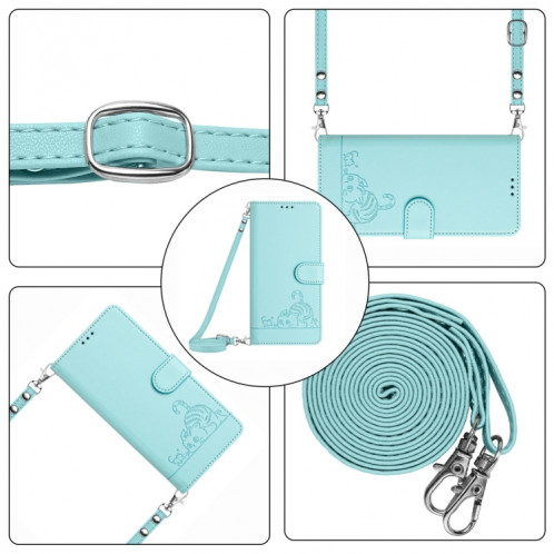 Pour Ulefone Note 14 Cat Rat Motif en relief Étui de téléphone en cuir RFID avec lanière (vert menthe) SH901A625-08