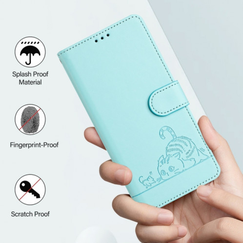 Pour Ulefone Note 14 Cat Rat Motif en relief Étui de téléphone en cuir RFID avec lanière (vert menthe) SH901A625-08