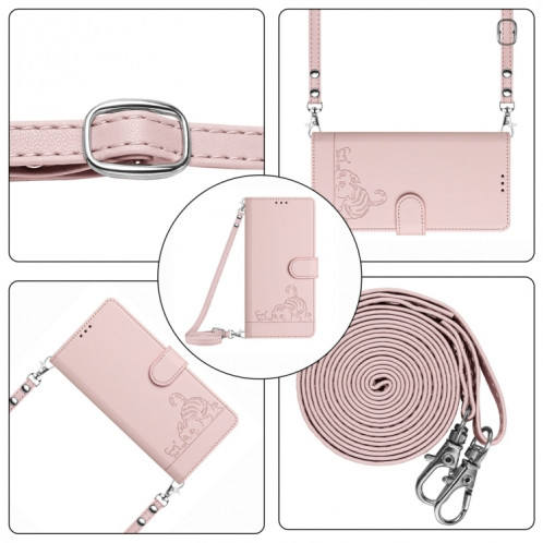 Pour Ulefone Note 14 Cat Rat Motif en relief Étui de téléphone en cuir RFID avec lanière (rose) SH901B340-08