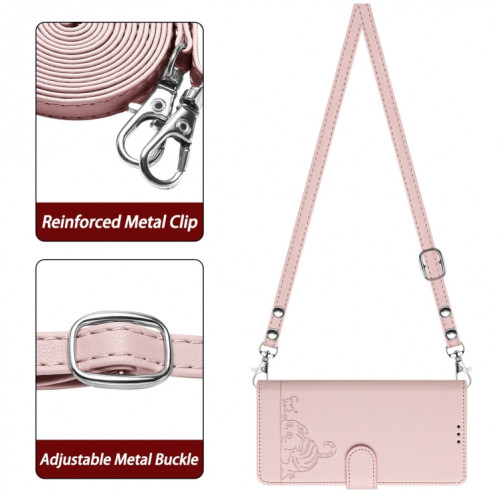 Pour Ulefone Note 14 Cat Rat Motif en relief Étui de téléphone en cuir RFID avec lanière (rose) SH901B340-08