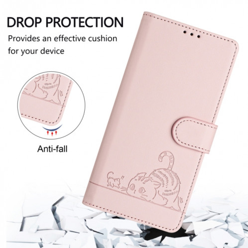 Pour Ulefone Note 14 Cat Rat Motif en relief Étui de téléphone en cuir RFID avec lanière (rose) SH901B340-08