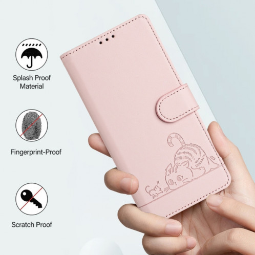 Pour Ulefone Note 14 Cat Rat Motif en relief Étui de téléphone en cuir RFID avec lanière (rose) SH901B340-08