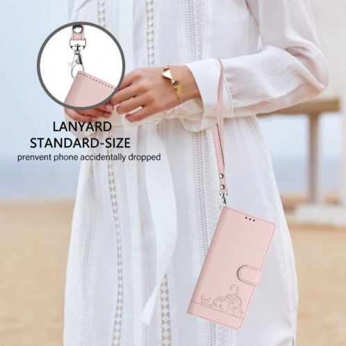 Pour Ulefone Note 14 Cat Rat Motif en relief Étui de téléphone en cuir RFID avec lanière (rose) SH901B340-08
