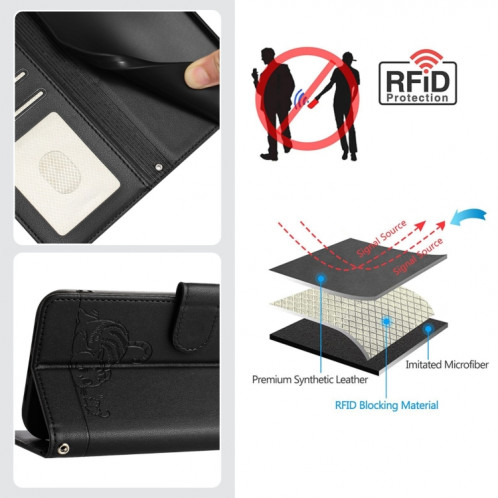 Pour Ulefone Note 14 Étui de téléphone en cuir RFID à motif en relief avec lanière (noir) SH901C45-08