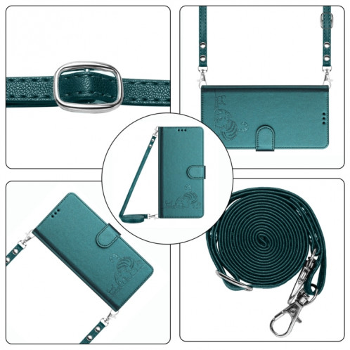 Pour Ulefone Note 14 Cat Rat Motif en relief RFID Étui en cuir avec cordon (vert paon) SH901D803-08
