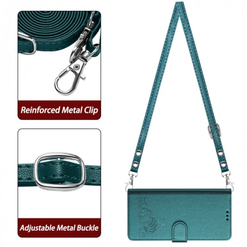 Pour Ulefone Note 14 Cat Rat Motif en relief RFID Étui en cuir avec cordon (vert paon) SH901D803-08
