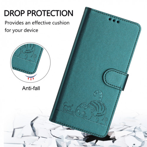 Pour Ulefone Note 14 Cat Rat Motif en relief RFID Étui en cuir avec cordon (vert paon) SH901D803-08