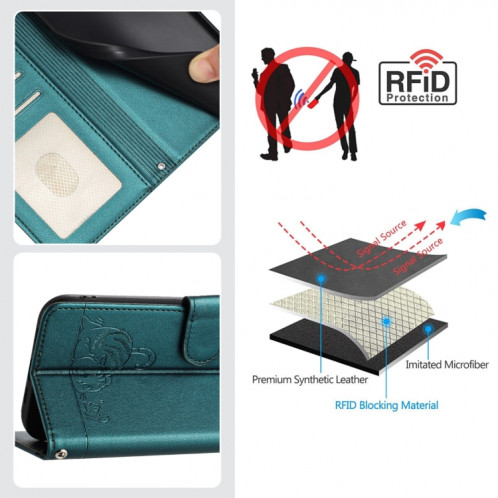 Pour Ulefone Note 14 Cat Rat Motif en relief RFID Étui en cuir avec cordon (vert paon) SH901D803-08