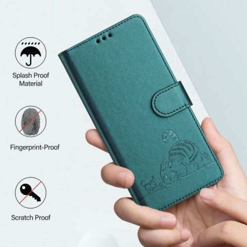 Pour Ulefone Note 14 Cat Rat Motif en relief RFID Étui en cuir avec cordon (vert paon) SH901D803-08