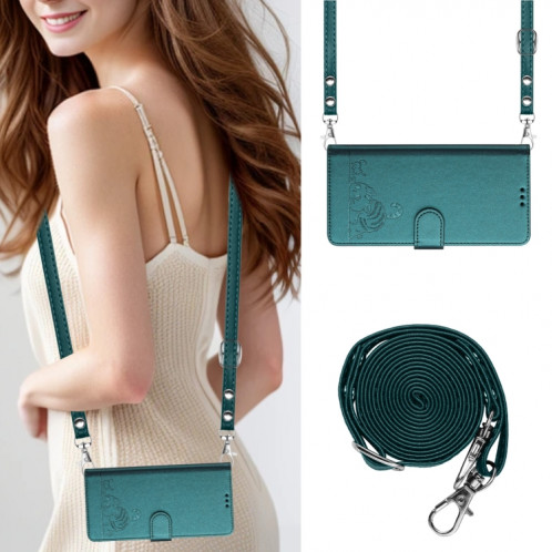 Pour Ulefone Note 14 Cat Rat Motif en relief RFID Étui en cuir avec cordon (vert paon) SH901D803-08