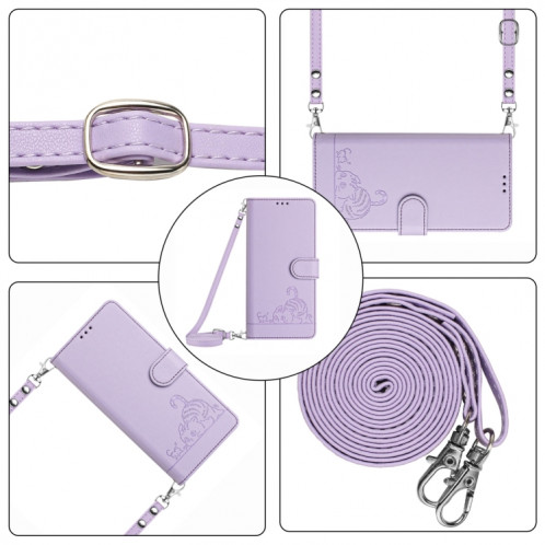 Pour Ulefone Note 14 Étui de téléphone en cuir RFID à motif en relief avec lanière (violet) SH901F1092-08